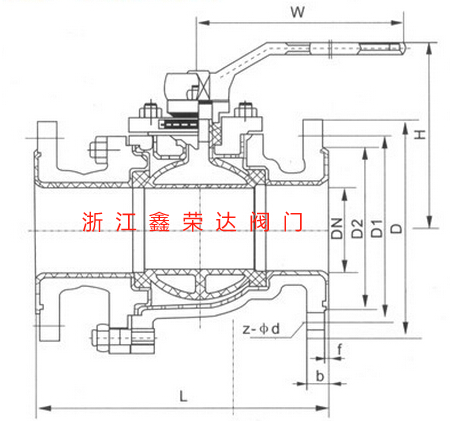 Q41F461.0-1.6MPa衬氟球阀结构图