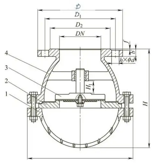 H42铸铁法兰底阀结构图
